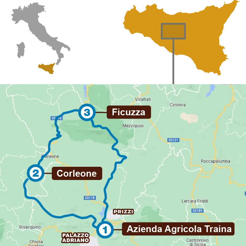 Sikani Horse Trek Sicilia - tour excursion map - Ficuzza-Corleone