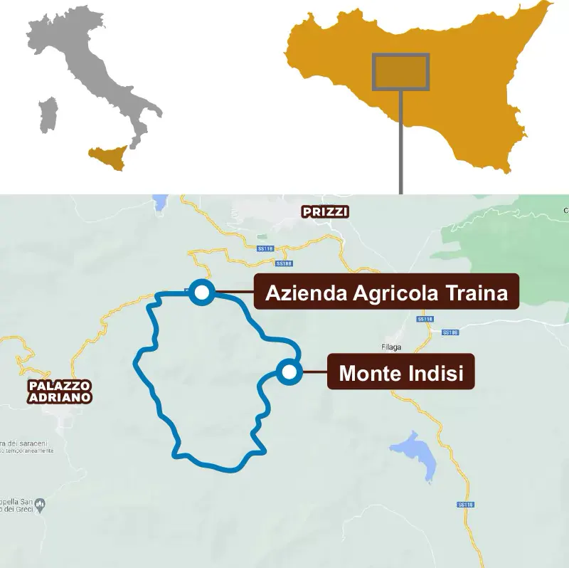 Sikani Horse Trek Sicilia - tour excursion map - Monte Indisi