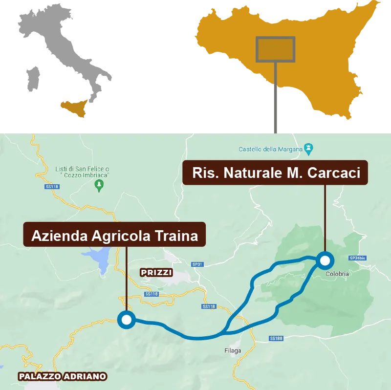 Sikani Horse Trek Sicilia - tour excursion map - monte-carcaci