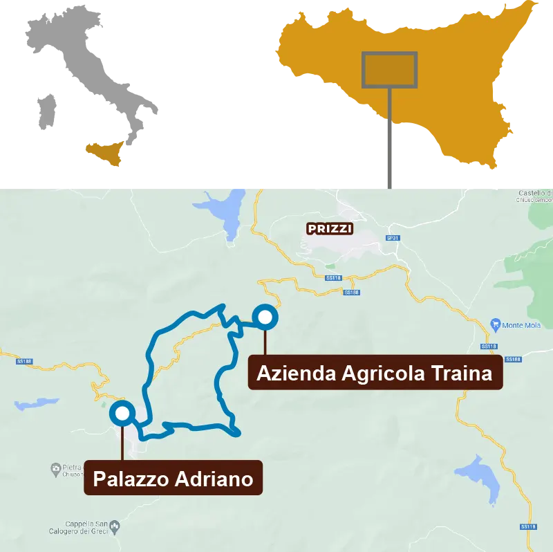 Sikani Horse Trek Sicilia - tour excursion map - Palazzo-Adriano-Sosio